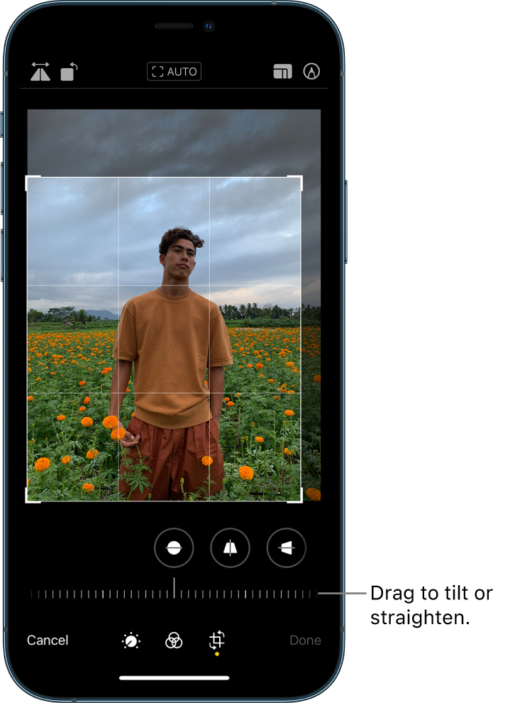 The crop and rotate screen.