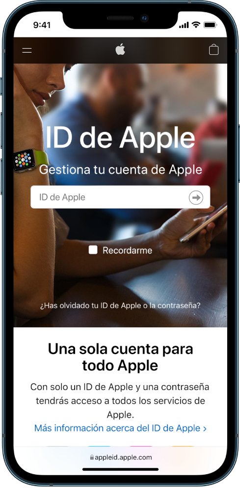 Pantalla de Safari para iniciar sesión en tu cuenta del ID de Apple.
