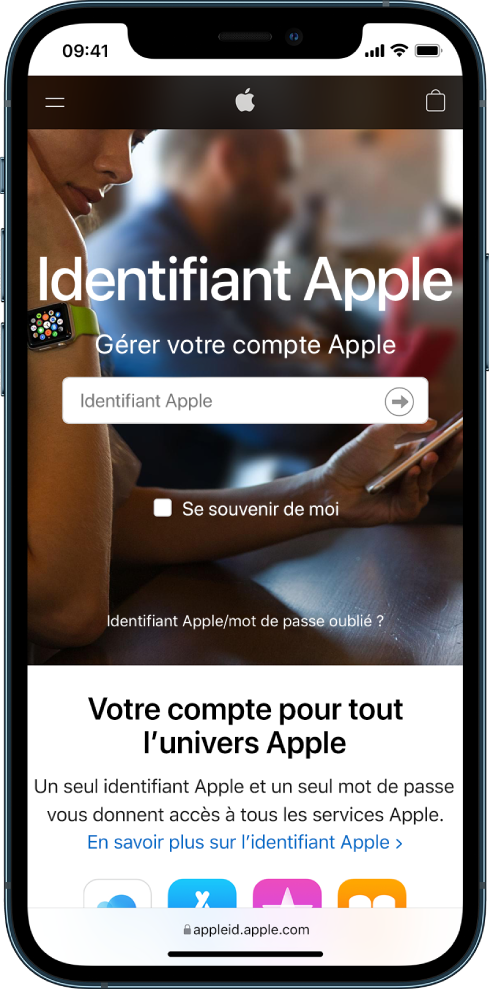 L’écran Safari permettant de se connecter à son identifiant Apple.