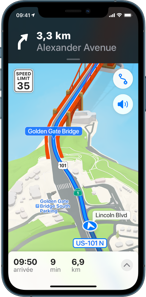 Itinéraire en voiture dans l’app Plans.