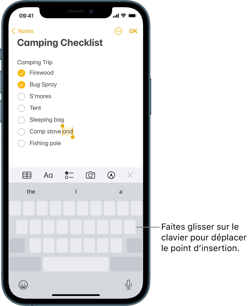 Une note en cours de modification après que le clavier a été converti en trackpad. Le clavier est grisé pour montrer qu’il fonctionne désormais comme un trackpad.