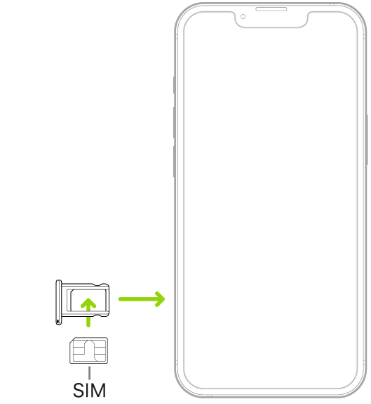 Egy SIM van behelyezve az iPhone-on lévő tálcába; a levágott sarok a bal felső részen található.