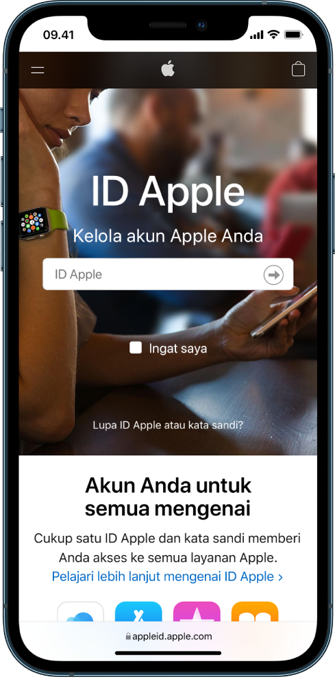Layar Safari untuk masuk ke akun ID Apple Anda.
