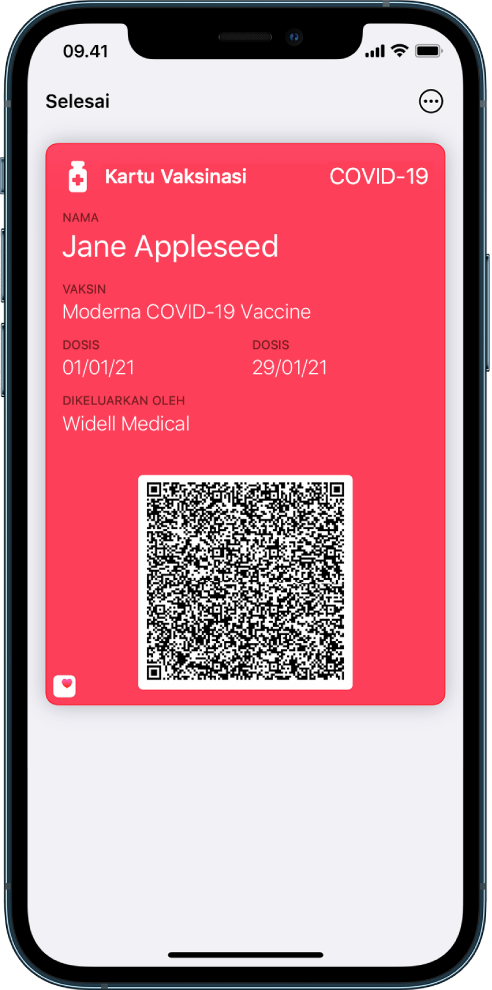 Kartu vaksinasi di app Dompet.