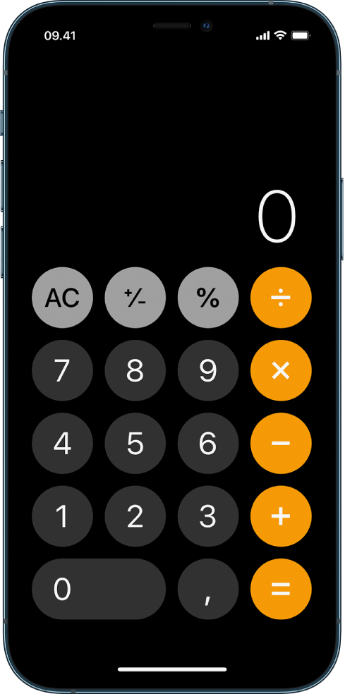 Kalkulator standar dengan fungsi aritmetika dasar.