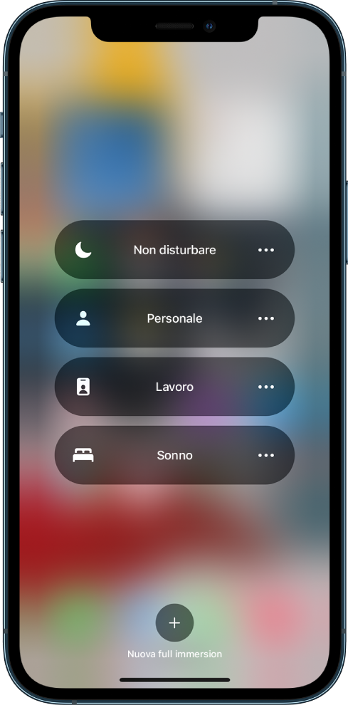 Centro di Controllo che mostra le opzioni delle full immersion, con pulsanti per impostarne la durata.