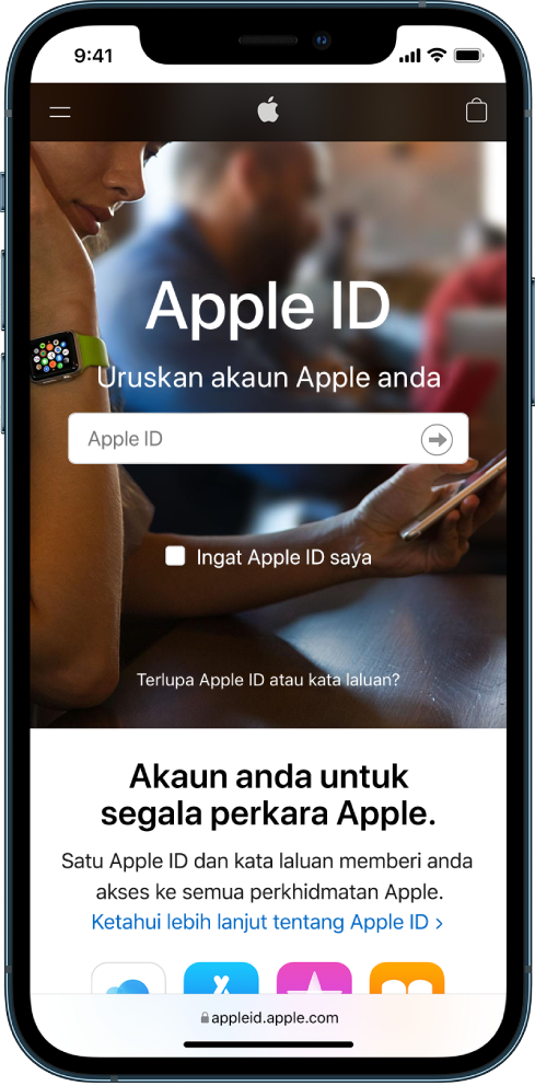 Skrin Safari untuk mendaftar masuk ke akaun Apple ID anda.