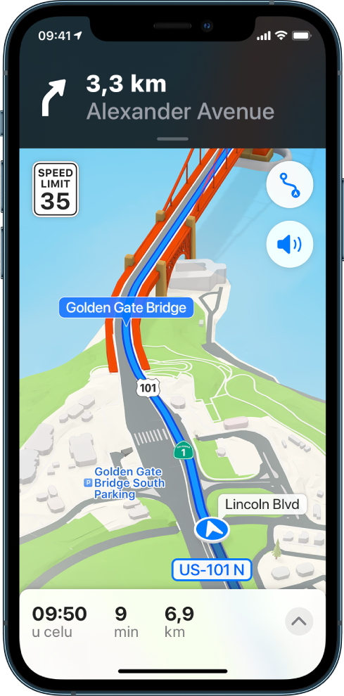 Trasa przejazdu samochodem w aplikacji Mapy.