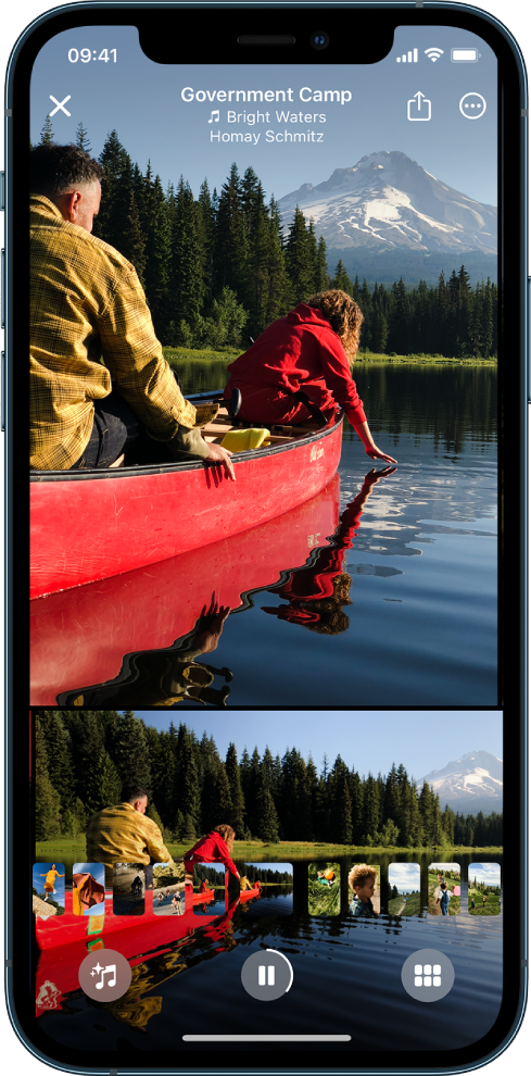 En minnesskärm med en video överst. Under videon finns en samling bilder.