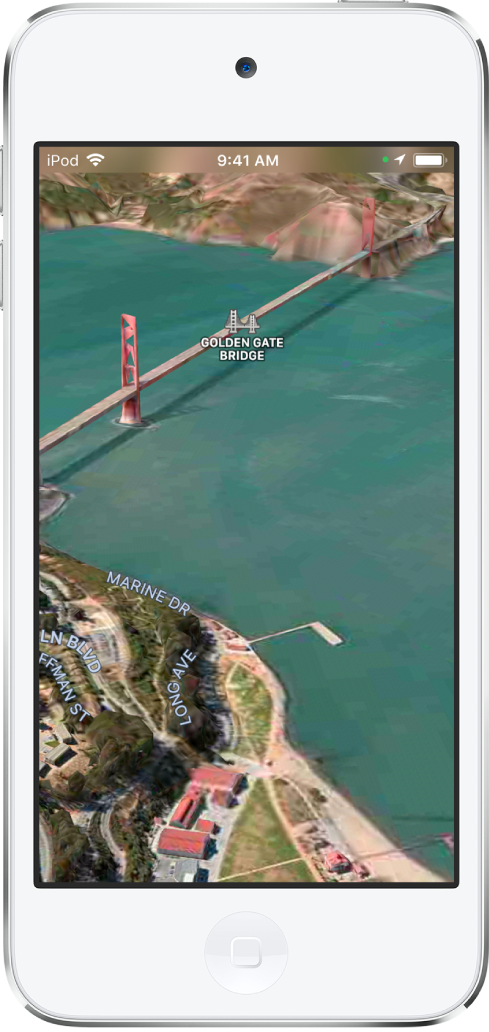Et 3D-billede fra luften, der ser i retning af Golden Gate Bridge.