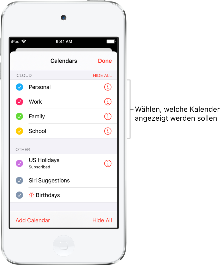 Einrichten mehrerer Kalender auf dem iPod touch Apple Support (DE)