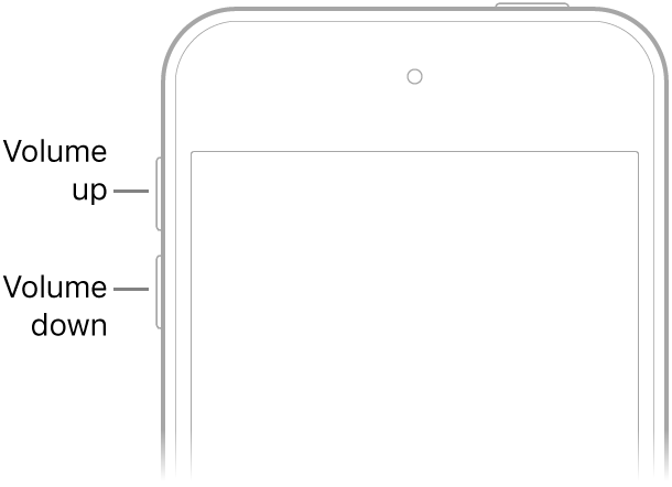 The upper portion of the front of iPod touch with the volume up and volume down buttons on the upper left.