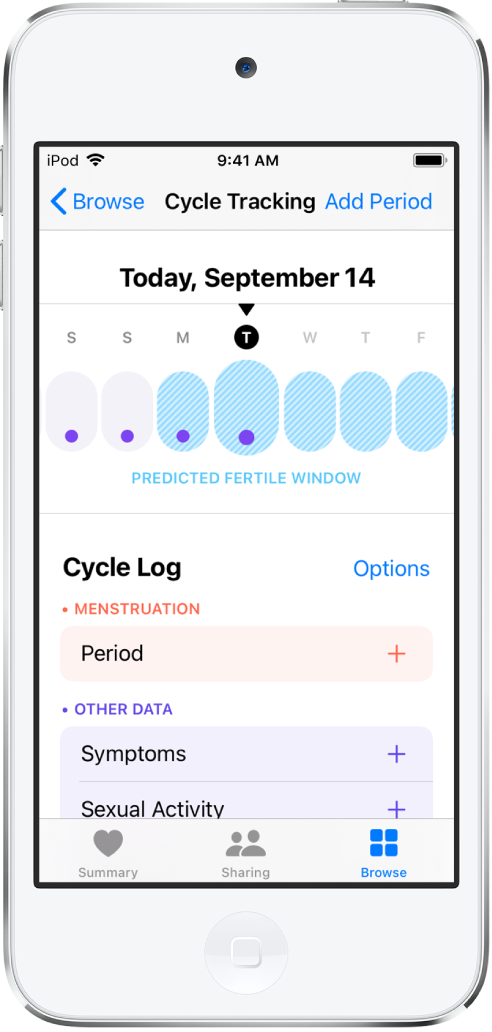 View menstrual cycle predictions and history in Health on iPhone