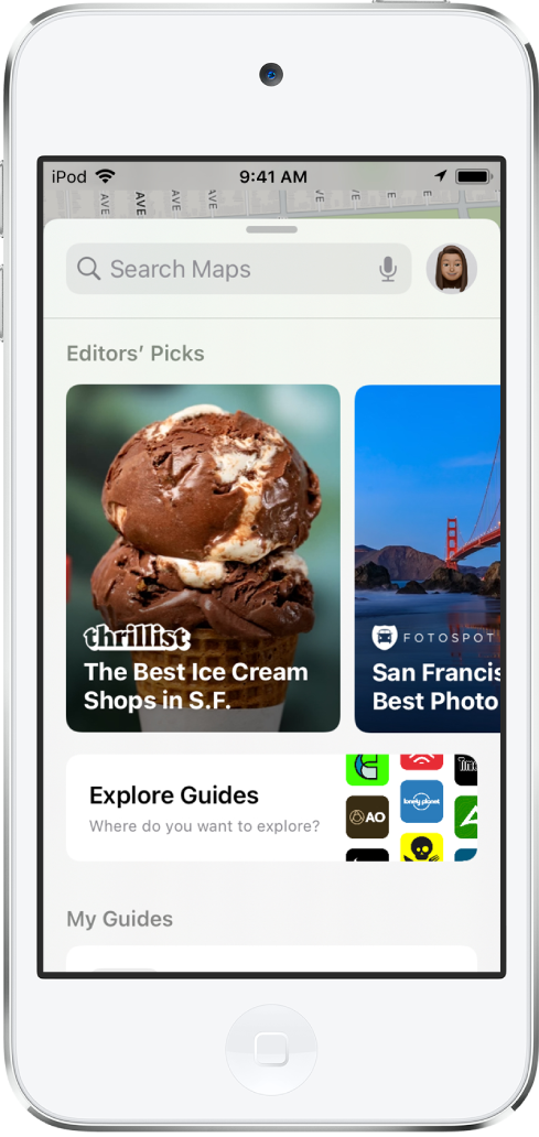 L’écran Guides de l’app Plans.