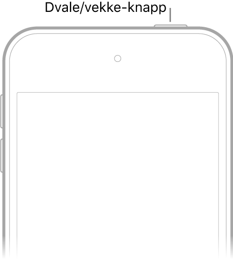 Forsiden av iPod touch med Dvale/vekke-knappen på øverste høyre kant.