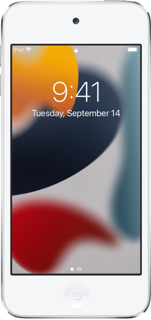 Låst skjerm på iPod touch som viser tid og dato.