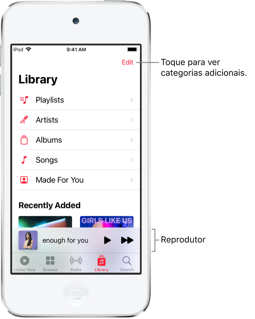 Visualize álbuns, playlists e muito mais no Música no iPhone