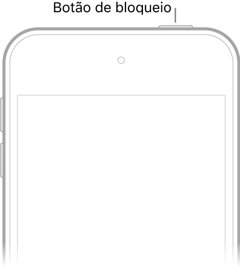 iPod touch visto de frente, com o botão de bloqueio na extremidade superior direita.