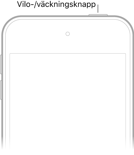 Framsidan av iPod touch med vilo-/väckningsknappen högst upp på högerkanten