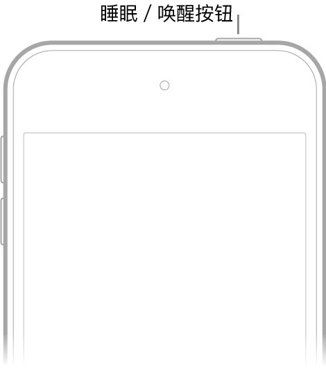 包含顶部右侧边缘的睡眠/唤醒按钮的 iPod touch 正面。