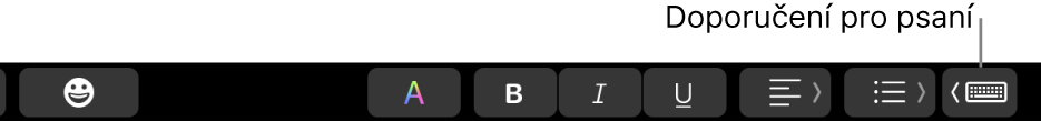 Touch Bar. Vpravo vidíte tlačítko, pomocí nějž lze zapnout zobrazování doporučení při psaní.