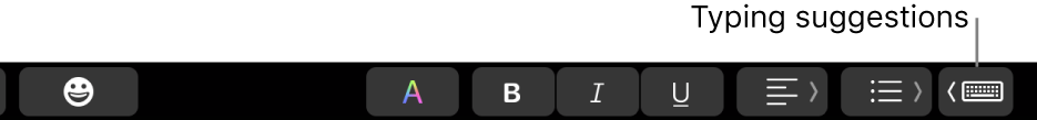 The Touch Bar, with the button to show typing suggestions at the right end.