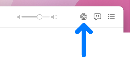 Os controlos de reprodução na aplicação Música. O ícone de áudio AirPlay encontra-se à direita do nivelador de volume.