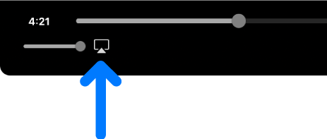 Os controlos de reprodução na aplicação TV. O ícone de vídeo AirPlay encontra-se por baixo da barra de progresso.