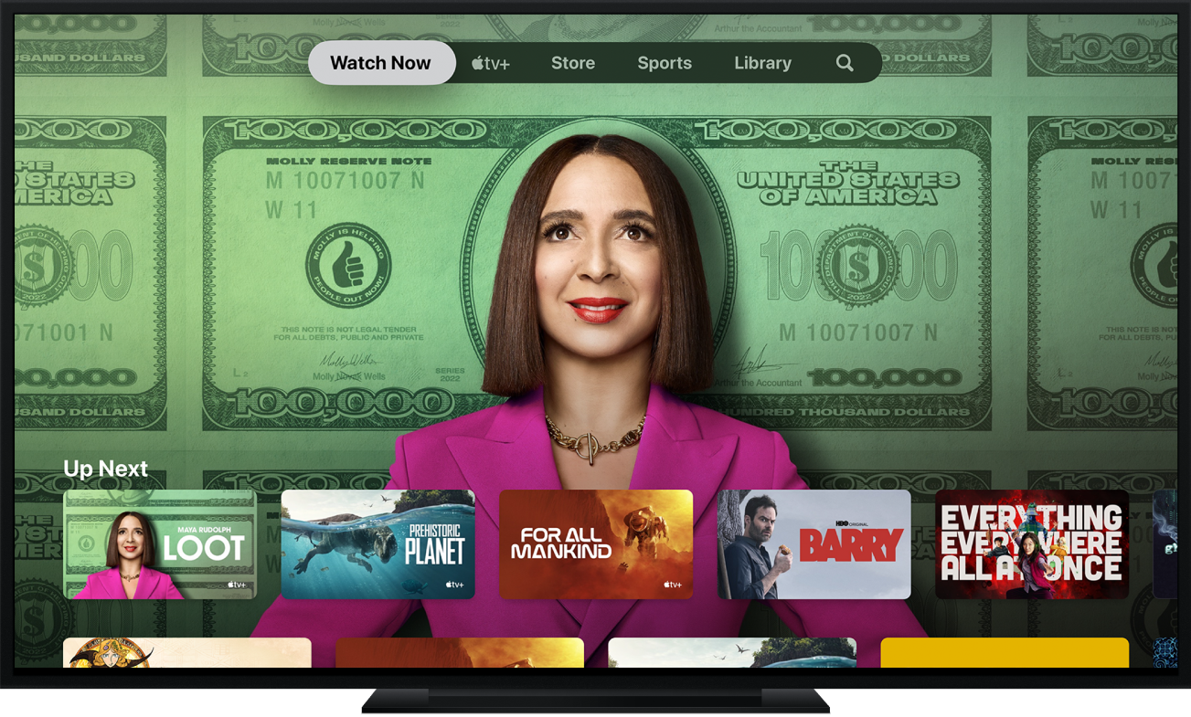 Uma Apple TV a mostrar a aplicação TV