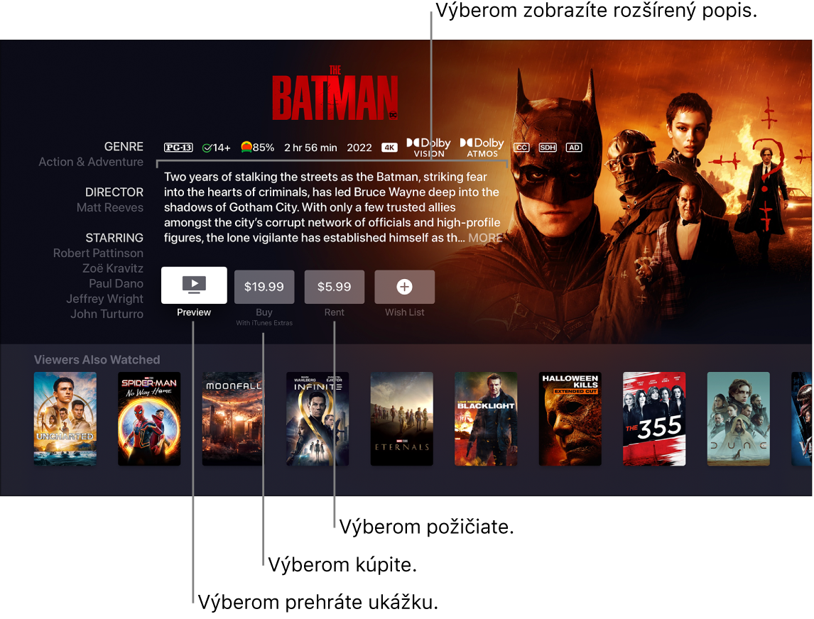 Obrazovka Informácie o filme