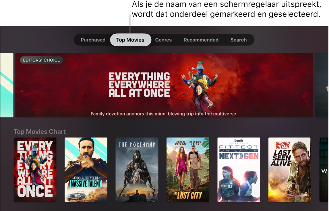 iTunes Movie Store met menuzoekopdrachten die kunnen worden uitgesproken