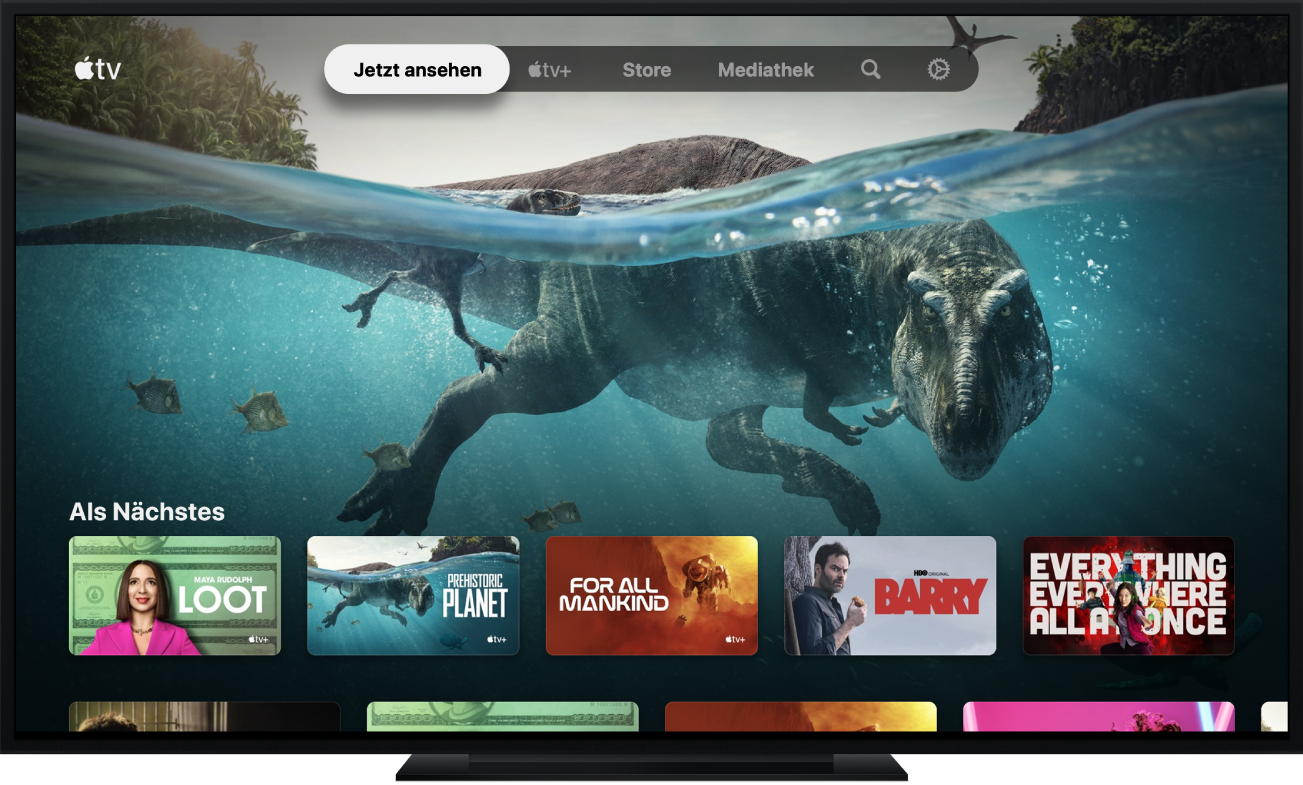Apple TV App so, wie sie auf einem Fernsehbildschirm angezeigt wird
