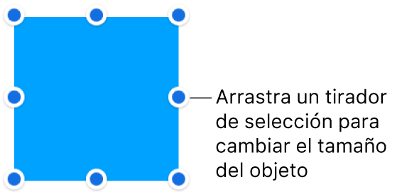 Un objeto con puntos azules en su borde para cambiar el tamaño del objeto.