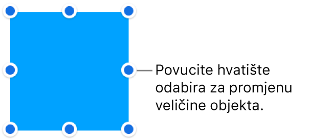 Objekt s plavim točkama na rubu za primjenu veličine objekta.