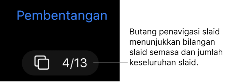 Butang penavigasi slaid menunjukkan 4 daripada 13, terletak di bawah Pembentangan berhampiran penjuru kiri atas kanvas slaid.