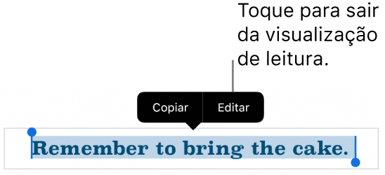 Uma frase está selecionada e acima dela está um menu contextual com os botões Copiar e Editar.