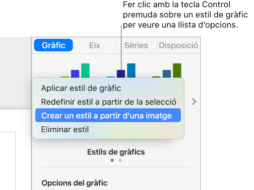 El menú de dreceres “Estil de gràfics”.