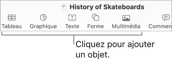 La barre d’outils Keynote, présentant les boutons utilisés pour ajouter un objet à une diapositive.