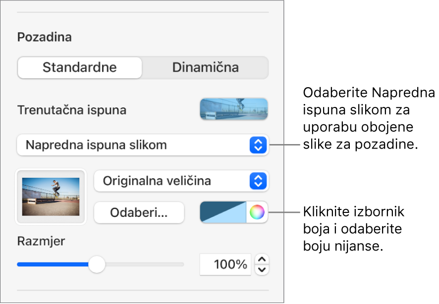 Kontrole Pozadine s Naprednom ispunom slikom s nijansama postavljenom kao pozadina slajda.