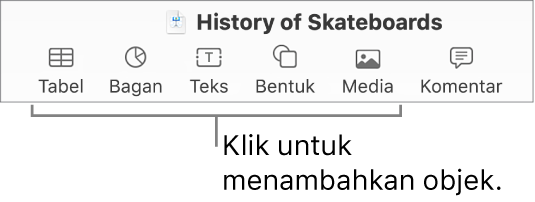 Bar alat Keynote menampilkan tombol yang digunakan untuk menambahkan objek ke slide.