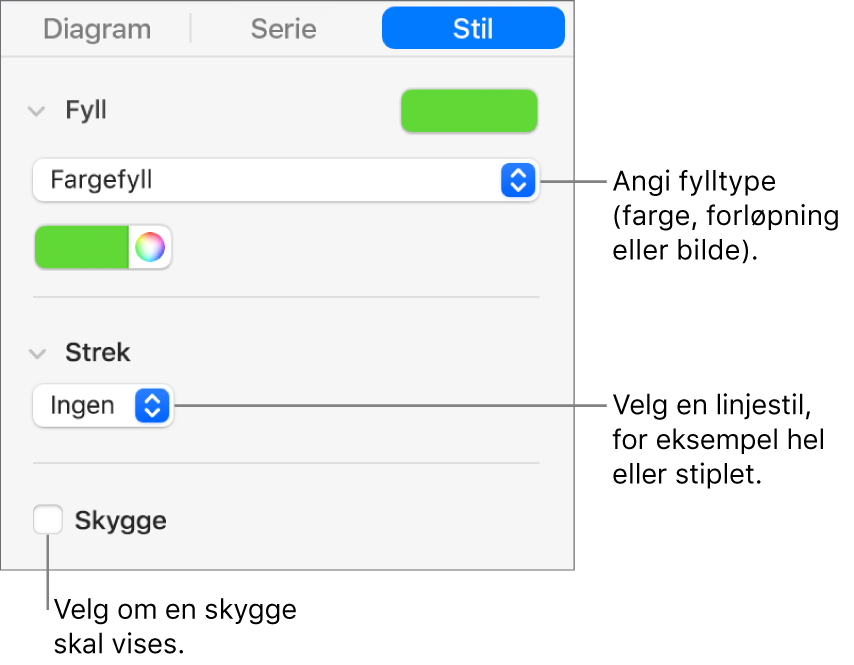 Kontroller for å endre utseendet på dataserier.