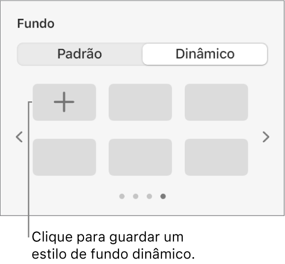 O botão Dinâmico selecionado na secção “Fundo” da barra lateral “Formato” com o botão “Adicionar estilo” apresentado.