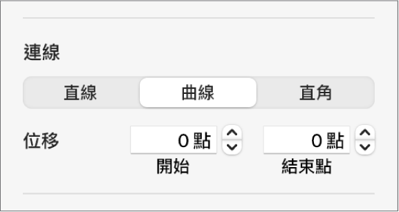 「連線」控制項目，已選擇「曲線」。