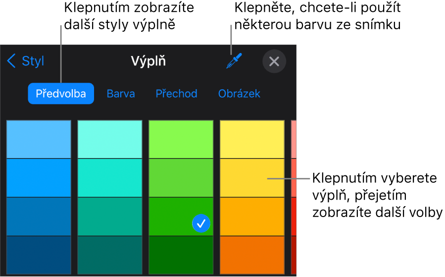 Volby výplně na kartě Styl