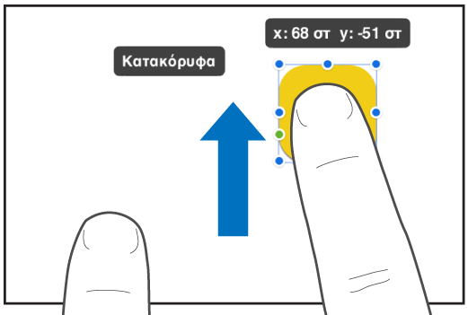 Επιλογή αντικειμένου με ένα δάχτυλο και ένα δεύτερο δάχτυλο που κάνει σάρωση προς το πάνω μέρος της οθόνης.