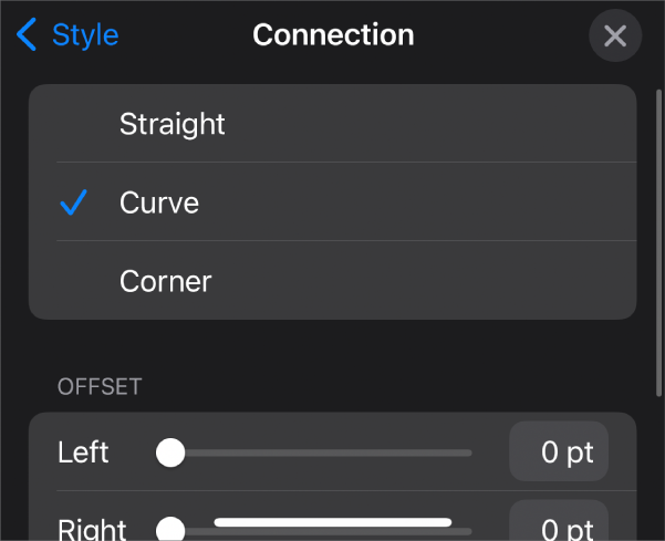 The Connection controls with Curve selected.