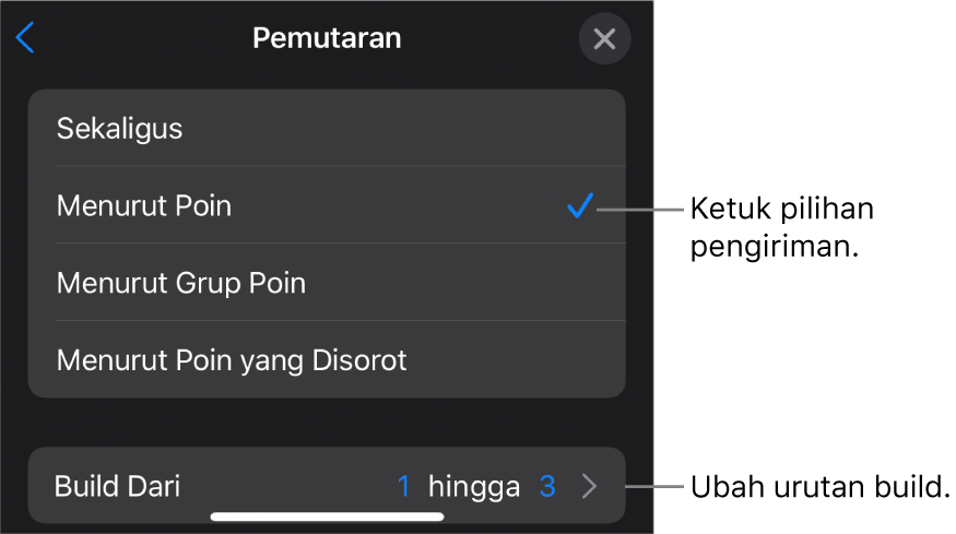 Pilihan Pengiriman di panel Mulai.