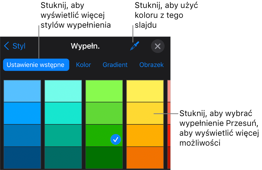 Opcje wypełnienia na karcie Styl.