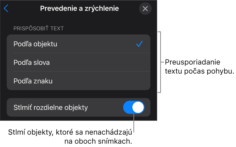 Možnosti doručenia a zrýchlenia pre Čarovný presun v paneli Zrýchlenie.