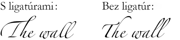 Príklady na text s ligatúrami a bez nich.